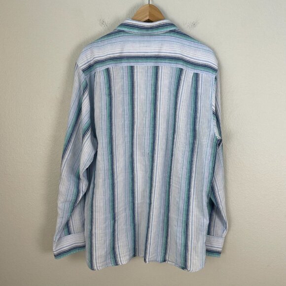 Tommy Bahama Mens Large Stripe Linen Blend Button Up Shirt Long Sleeve Top - Picture 9 of 10